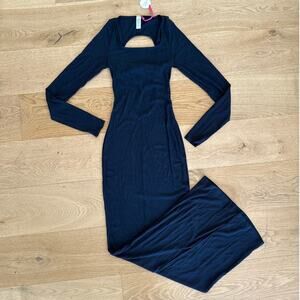 Padama x Bare Necessities - Ribbed Knit Tie Back Lounge Maxi Dress in Black